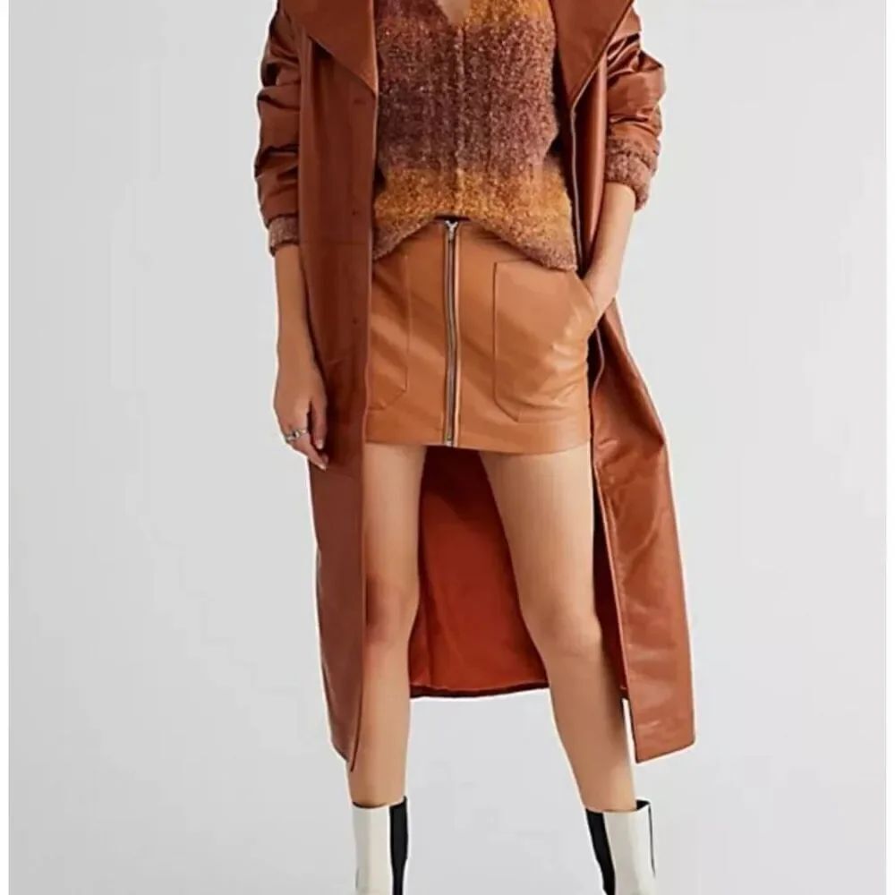 Free people Sz 4 Tan faux vegan leather mini skirt new